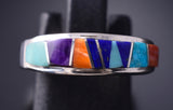 Size 6-1/2 Silver & Turquoise Multistone Navajo Inlay Ring - Rose Ann Long 5L10J