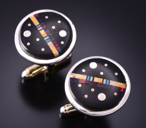 Silver & Jet Multistone Navajo Inlay Cuff Links by TSF 3L13A