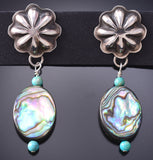 Navajo Silver Concho Earring with Abalone Dangle by Ravis Henry 6K02T
