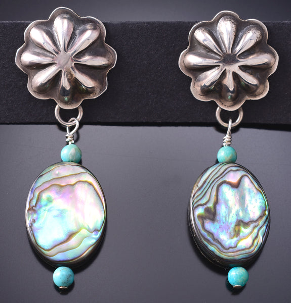 Navajo Silver Concho Earring with Abalone Dangle by Ravis Henry 6K02T