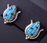 Silver & Turquoise Multistone Zuni Inlay Corn Earrings by Tracy Bowekaty 3H02P