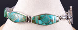Vintage Silver & Turquoise Navajo Inlay Link Bracelet 5L17E