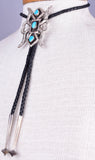 Vintage Navajo Silver Sand Cast Bolo Tie with Turquoise 5L23X