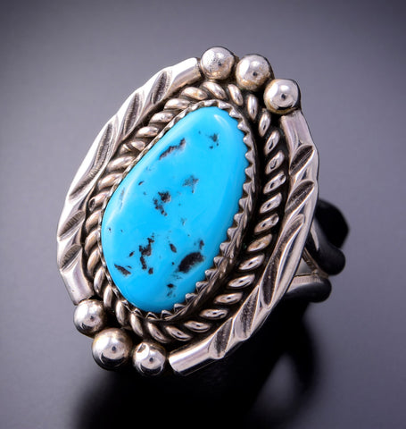 Size 9 Classic Navajo Design Kingman Turquoise Ring by Julia Etsitty 3E10Z