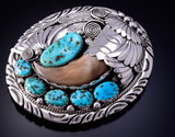 Silver & Sleeping Beauty Turquoise Bear Claw Navajo Belt Buckle Ray Yazzie 4L12K