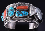 Vintage Silver & Turquoise w/ Coral Navajo "Watch on Side" Watch Bracelet 5K17A