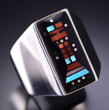 Vintage Sz 13 Silver & Jet Navajo Inlay Yei Bi Chei Men's Ring by Jimmy Harrison 6E14F