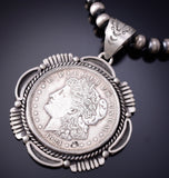 Silver Navajo Handmade Morgan Silver Dollar Pendant by Erick Begay 6F27U