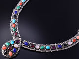 Vintage Silver & Turquoise Multistone Navajo Handmade Necklace stamped FA 5H21T