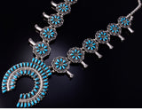 7-Piece Silver & Turquoise Petit Navajo Squash Blossom Necklace Set by M 5J29K
