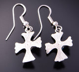 Silver & Turquoise Navajo Handmade Cross Earrings 3B10H