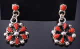 Silver & Coral Zuni Petit Point Inlay Flower Earrings by Polly Piaso 6D22U