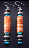 Spiny Oyster Shell & Turquoise Navajo Pearls Long Earrings 5G16P