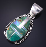 Silver & Turquoise w/ Opal Navajo Inlay Pendant by RH 5G22Z