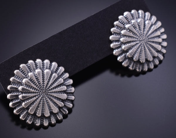 Silver Navajo Handmade Basket Round Earrings by Rita Largo 6F17Q
