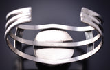 Vintage Silver & White Buffalo Turquoise Navajo Side Feather Bracelet 6F09M