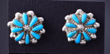 Silver & Turquoise Zuni Handmade Flower Earrings by David Leekity 3H02O