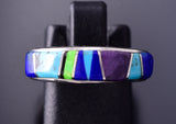 Size 6 Silver & Turquoise Multistone Navajo Inlay Ring 4B21D