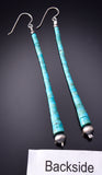 Silver & Kingman Turquoise Navajo Shoulder Duster Earrings 3F12E