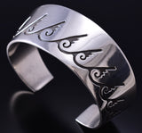 Vintage Zuni Bracelet With Water Symbol Design by Lonn Parker - Lapis Stone 6K02V