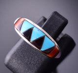 Size 5 Silver & Turquoise Multistone Zuni Inlay Ring by Ceena Weebothee 4B21J