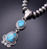 Silver & Morenci Arizona Turquoise Native American Handmade Pendant 3K09C