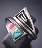 Pre-owned Adjustable Silver Multistone Navajo Inlay Wrap Ring by Albert Nells 6D28X