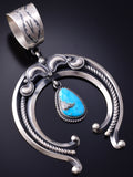 Silver & Turquoise Navajo Horseshoe/Squash Pendant by Derrick Gordon 5H21R