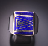 Size 13-1/4 Silver & Lapis Navajo Inlay Mens Ring by Evangeline Davis 3F22X