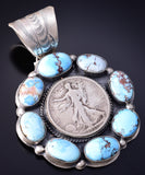 Silver & Golden Hills Turquoise Coin Navajo Pendant by Boyd J. Ashley 5L17K