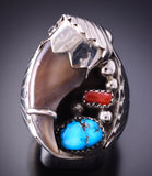 Size 11-3/4 Silver Multistone Faux Bear Claw Navajo Men's Ring by Emory Yazzie 4A25W