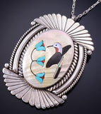 Vintage Silver Multistone Zuni Hummingbird Pendant/Brooch - Paul Peyketewa 6F22Z