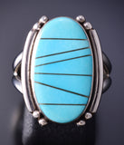 Size 8 Silver & Turquose Navajo Inlay Ring stamped SF 6F17E