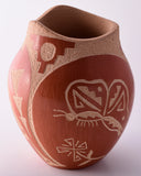 SgraffitoTraditional Jemez Pottery by Alfreda Fragua with Butterfly Design 4D01K