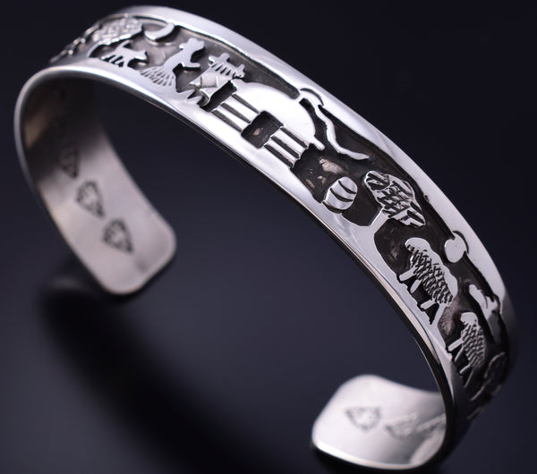 Silver Handmade "Canyon De Chelly' Navajoland Hozho Bracelet - Ravis Henry 5L10A