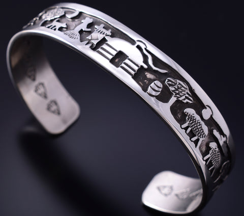 Silver Handmade "Canyon De Chelly' Navajoland Hozho Bracelet - Ravis Henry 5L10A