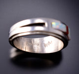 Size 6-1/2 Navajo Opal and Red Coral Inlay Ring by Wilbert Muskett 6K22X