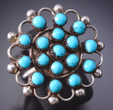 Size 9-3/4 Silver Turquoise Zuni Petit Point Cluster Ring Margie Kaamasee 6D09T