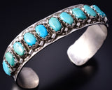 Vintage Silver & Turquoise Row Navajo Bracelet by Yazzie 5H25B