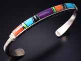 Silver & Turquoise Multistone Navajo Inlay Bracelet by Rick Tolino 5K22N