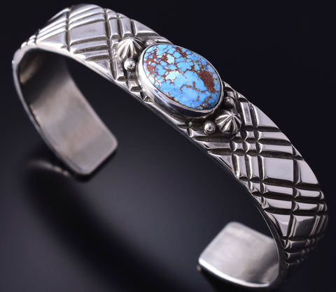 Silver & Golden Hills Turquoise Navajo Bracelet by Erick Begay 5H01T