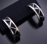Silver & Jet Navajo Inlay Half Hoop Earrings by Roger Morgan 6D22P