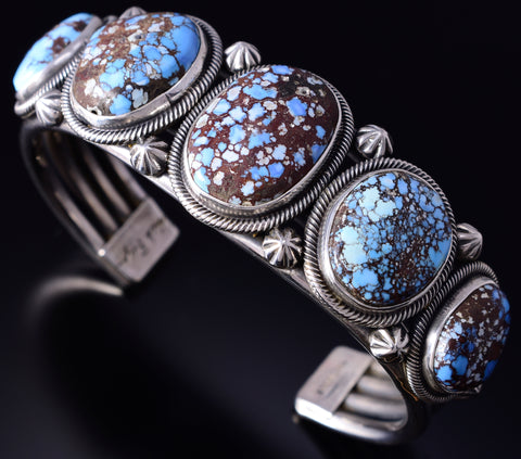 Silver & Golden Hills Turquoise Navajo 5-Stone Bracelet by Erick Begay 5F30A