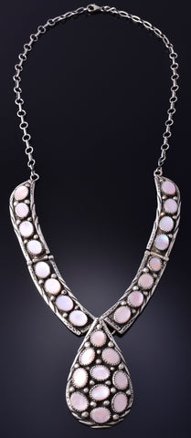 25" Silver & Pink Mussel Shell Navajo Handmade Necklace by Steve Francisco 5K22E