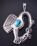 Silver & Turquoise Hopi Mimbres Pottery Bird Pendant by Gerald Lomaventema 5H25U