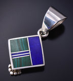 Vintage Silver & Lapis w/ Malachite Navajo Inlay Pendant by Ray Tracey 5H21J