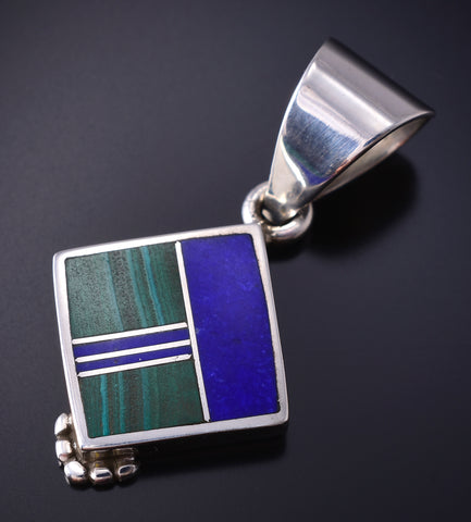 Vintage Silver & Lapis w/ Malachite Navajo Inlay Pendant by Ray Tracey 5H21J