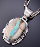 Silver & Boulder Turquoise Navajo Round Pendant by Spencer 6D28R