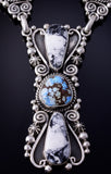 Silver & Golden Hills Turquoise White Buffalo Navajo Necklace Erick Begay 5H03E
