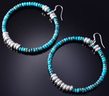 Navajo Handmade Turquoise & Navajo Pearls Hoop Earrings 5G16D